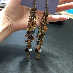 Sensitive Solutions Bronze Colored Earrings With Various Shades Of Brown And Champagne Colored Beads. Chip Jewelry, Lucky Earrings, Large Dangle Earrings, Colored Earrings, Stud Fashion, Festival Earrings, Black Stud Earrings, 2024 Style, Gem Earrings