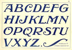 an old english alphabet with blue ink