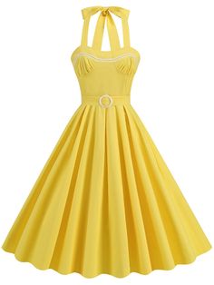 Yellow Sun Dress, Retro Stage, Yellow Sun, Dress Yellow, Vintage Glamour, Sun Dress, Halter Neckline, Belted Dress, Sundress