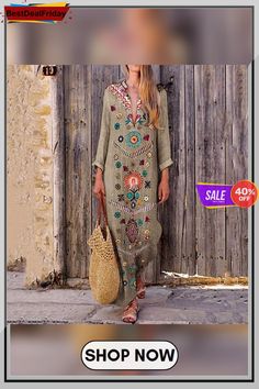 V-neck Bohemian Printed Long Sleeve Maxi Dress Bohemian Print, Sleeve Maxi Dress, Dresses By Length, Loungewear Set, Long Sleeve Maxi, Sleeves Pattern, Long Sleeve Maxi Dress, Long Maxi Dress, Women's Fashion Dresses