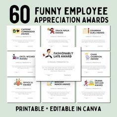 the 50 funny employee appreciation awards are on display