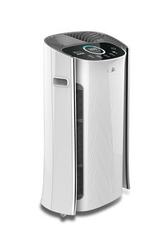 the air purifier is white and black