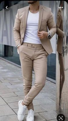 Men’s Wedding Outfit, Suits And Sneakers, Terno Slim, Stylish Mens Suits, Mens Business Casual Outfits, Herren Style, Tan Suit, Beige Suits, Mens Fashion Blazer