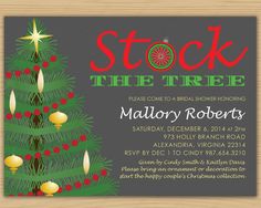 a stock the tree holiday party card with candles and ornaments on it's christmas tree