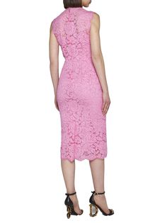 51% Viscose, 24% Cotton, 20% Nylon, 5% Elastane Fitted Sheath Lace Dress For Spring, Lace Midi Dress Fitted For Daywear, Fitted Lace Midi Dress For Daywear, Summer Sheath Lace Dress For Formal Occasions, Summer Formal Sheath Lace Dress, Sheath Lace Dress For Summer Formal Events, Fitted Sleeveless Lace Dress For Spring, Pink Fitted Lace Midi Dress, Spring Sheath Midi Dress In Lace