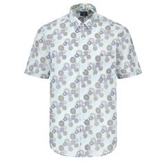 This 100% no-iron cotton short sleeve sport shirt with hidden button down collar is the easy way to look great all day. A notched chest pocket and contrast trim on the inner collar band, under the placket, and inside sleeve cuffs add detail. Crafted from a quality cotton print fabric and constructed with fully fused and taped seams to create a shirt you'll love to wear! Features: Regular fit Hidden button down collar 100% non-iron cotton Short sleeves Notched chest pocket Fully fused with taped Spring Cotton Dress Shirt With Short Sleeves, Spring Short Sleeve Dress Shirt With Buttons, Garment Industry, Create Shirts, Blue And Brown, Sport Shirt, Button Down Collar, Contrast Trim, Sports Shirts