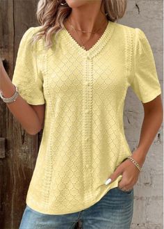 Color:Light Yellow;Size:S;Size:M;Size:L;Size:XL;Size:XXL;Package Contents:1 X T Shirt;Occasion:Other;Style:Casual; Casual Dresses Plus Size, Stylish Tops For Women, Patchwork Shorts, Trendy Swimsuits, Trendy Tops For Women, Yellow Short, Trendy Fashion Tops, Swimwear Bottoms, Yellow Shorts