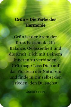 a green background with the words grun - die farbe der hamonie