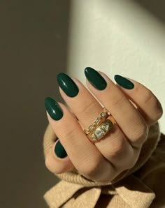 Discover elegant forest green nails with a chic touch. Perfect for any occasion. Save this pin to your manicure board and read the article for more ideas. Pretty Nails For Winter Almond, Red Simple Tattoos For Women, Jewel Tone Acrylic Nails, Simple Nail Almond, Very Short Almond Nails Winter, Cute Green Nails Short, Nails For Dark Green Dress, Plain Colored Nails, Dark Green Almond Nails