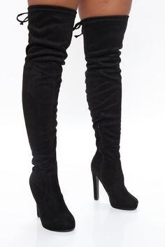 Image of Distracting You Over The Knee Boots - Black Black Flat Boots, Black Thigh High, Fashion Nova Shoes, Leather Heeled Boots, Faux Leather Heels, Black Heel Boots, Womens Black Dress, Thigh High Boots, Suede Heels