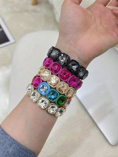 1pc Fashion Colorful Cubic Crystal Decorated Elastic Bracelet For Men And Women Black,Coffee,Colorful,Gold,Red Fashionable   Artificial Crystal     Women Fashion Jewelry, size features are:Bust: ,Length: ,Sleeve Length: Watches Women Fashion, Bracelet For Men, Elastic Bracelet, Black Coffee, Red Gold, Womens Bracelets, Bracelets For Men, Womens Watches, Women Fashion