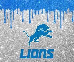 the detroit lions logo on glittery blue and silver background