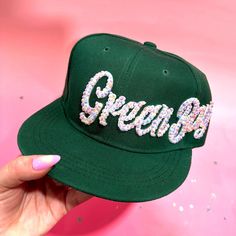 This is a Green Bay City Embroidered Hat Cap Solid Script Flat Brim Men's Snapback. It was hand rhinestoned with aurora borealis white gems and is a show stopper! Go Packers! Go Packers, Embroidered Hat, Bay City, Embroidered Hats, Hat Cap, Aurora Borealis, Green Bay, Trucker Cap, Crystal Rhinestone