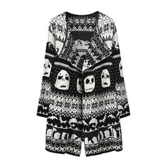 Black White Skull Print Halloween Lapel Coat Halloween Black Skull Print Outerwear, Halloween Black Outerwear With Skull Print, Halloween Long Sleeve Outerwear With Skull Print, Skull Sweater, Lapel Coat, Holiday Plaid, Skull Pattern, Printed Cardigan, Striped Cardigan