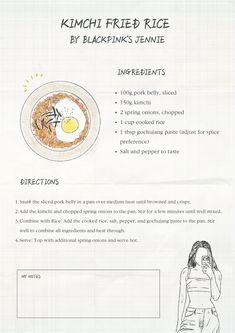 the recipe for kimchi fried rice by blackfinks tennis player is shown in this handout