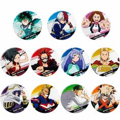 the seven avatars of anime characters are depicted in this button set, which is also available for purchase