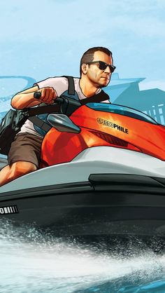 a man riding on the back of a jet ski