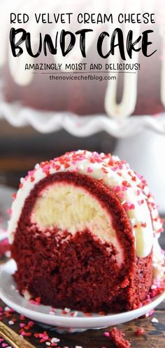 a red velvet cream cheese bundt cake on a plate