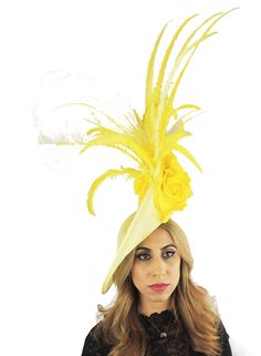 Gorgeous Caithness Lemon Yellow Fascinator Spring Collection Beautiful sinamay upturned base trimmed with a mass of long feathers and silk roses On a 14 inch sinamay base This fascinator measures about 28cm wide, Feathers are about 20 inches high. This is a statement piece! Please note that this fascinator can have up to a 2 week lead time before it is shipped. If you outside of the UK this will need to be sent UPS. This price is included in postage already and is a 2 business day service Unsure Fitted Mini Hats For Church Carnival, Yellow Mini Hat For Royal Ascot Races, Yellow Mini Hats For Races At Royal Ascot, Fitted Mini Hats For Wedding And Carnival, Yellow Hat Headpiece For Wedding, Yellow Wedding Hat Headpiece, Yellow Costume Hats And Headpieces For Races, Yellow Headpiece For Royal Ascot Races, Yellow Headpieces For Royal Ascot Races