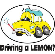 a yellow car with the words driving a lemon on it's front and side