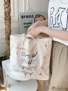 BirdinBag - Stylish Womens Canvas Tote: Graffiti & Letter Print, Ideal for Handbag or Shoulder Minimalist Pattern, Graffiti Lettering, Style Minimalist, Canvas Tote Bag, Womens Tote Bags, Letter Print, Canvas Tote, Letter Prints, Graffiti