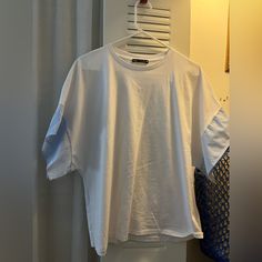 Size Medium Never Worn Nwot Trendy White Zara Shirt, Zara Light Blue Cotton Top, Zara Blue Short Sleeve T-shirt, Zara White Cotton Shirt, White Zara Shirt For Summer, Blue Short Sleeve T-shirt By Zara, Blue Short Sleeve Zara T-shirt, Zara Blue T-shirt For Spring, Zara Tops