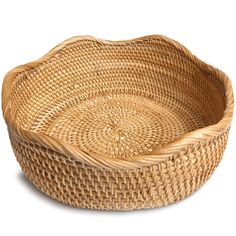 a wicker basket is shown on a white background