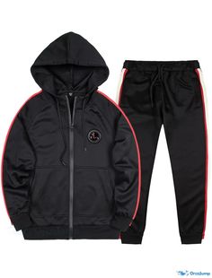 OrcaJump - Mens Two-Piece Solid-Color Hoodie Set - Green, Light Grey, Dark Grey, Black - Sports & Outdoor Daily Wear Black Outdoor Sportswear Tracksuit, Casual Black Tracksuit For Outdoor, Black Hooded Tracksuit For Gym, Hooded Moisture-wicking Tracksuit For Sports Season, Black Winter Tracksuit For Gym, Black Winter Tracksuit For Leisure, Black Winter Tracksuit For Outdoor, Black Long Sleeve Moisture-wicking Tracksuit, Black Moisture-wicking Long Sleeve Tracksuit