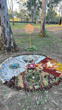 Elemental earth art Outdoor Altar Ideas, Mother Earth Photoshoot, Gaia Altar Ideas, Earth Alter, Romani Wedding, Elements Altar, Earth Mandala Art, Element Altar, Earth Element Altar