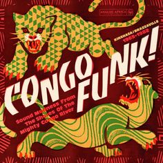 an advertisement for concofunk with two lions on the front and one tiger on the back