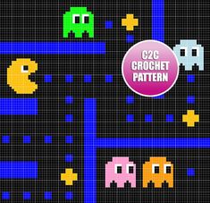 an old school video game with paco and other characters on the screen, as well as text that reads cz crochet pattern