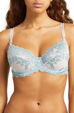 Sheer-topped cups are detailed with feminine lace in a beautiful underwire bra. Partially lined Polyester/nylon/spandex/metallic fibers Hand wash warm, line dry Imported Lingerie Micro Chip, Lace Underwire, Underwire Bra, Tourmaline, Hand Wash, Nordstrom, Lingerie, Spandex, Bra