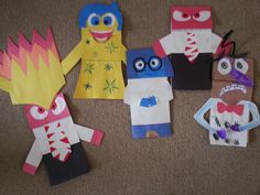 Inside Out Paper Bag Puppets - Create each character and talk about each feeling.  Put core memories in its corresponding feeling. Inside Out Party Ideas, Star Paper Craft, Paper Bag Flowers, Brown Paper Lunch Bags, Inside Out Emotions, How To Make A Paper Bag, March Break, Sensory Learning