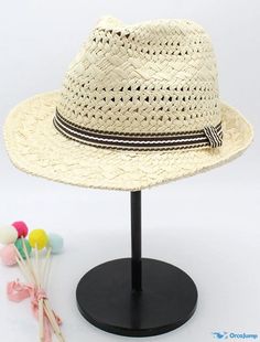 OrcaJump - Womens Spring-Summer Sun Hats with Simple Colored Belts, Girls Vintage Straw Hats, Boys Beach Casual Panama Jazz Hats Casual White Straw Hat Bands, White Straw Summer Fedora, White Straw Hat Bands For Beach, White Straw Fedora For Beach Season, White Brimmed Fedora For Summer, Casual Summer Hats In Paper Straw, White Curved Brim Fedora For Summer, Casual Flat Brim Crochet Hat For Summer, Casual White Wide Brim Mini Hats