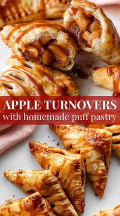 apple turnovers with homemade puff pastry on top and the words, apple turnovers with homemade puff pastry below