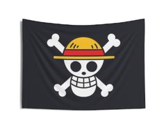 a pirate flag with a skull and crossbones on the front, black background