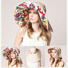 Large Brim Floppy Foldable Roll Up Beach Hat - Sun Protective Rating of UPF 50+ Types Of Hats For Women, Large Brim Hat, Floppy Beach Hat, Floppy Sun Hats, Hat Size Chart, Summer Hats For Women, Floral Hat, Wide Brim Sun Hat, Sun Cap