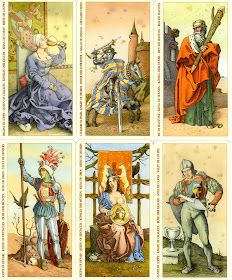 four different pictures of people in medieval costumes