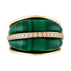 Very Unusual Cathedral Arch Dome Statement Ring The ring is 14K Yellow Gold There are 0.56 Carats in Diamonds F/G VS/SI Beautiful Malachite Dome Stones Flank Diamond Band The ring is a size 6.50, not sizable The ring weighs 23.7 grams. Gothic Jewelry Rings, Memento Mori Ring, Freeform Ring, Steampunk Rings, Silver Skull Ring, Ruby Diamond Rings, Gold Statement Ring, Gold Cocktail Ring, Contemporary Ring