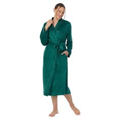 Aria Womens Long wrap collar bathrobe is a style with sweet details that speak of care and comfort in soft and soothing fabric you will want to have near and a style you will want to ease into. Made in Recycled polyester blended silk stretch velour fabric. This 48 Long Sleeve robe has an adjustable self-fabric tie at the waist that gives you a comfortable fit and contrast cording trim gives a stylish flair. Throw it on over your favorite set of pajamas to keep warm and cozy. Machine Washable. Lo Cotton Nightgown, Velour Fabric, Sleepwear Robe, Knitting Women, Keep Warm, Night Gown, Pajama Set, Cap Sleeves, Fashion Branding