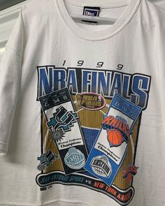 Vintage 90's 1999 NBA Finals New York Knicks San Antonio Spurs Pro Player T-Shirt Men's Size XXL Vintage Sports Graphic Tees, Vintage Nba Shirt, Sports Graphic Tees, Vintage Sports Tees, Sport T Shirt Design Men, 90s Graphic Tees Vintage, 90s Shirts Graphic Tees, 90s Tshirts, Sports Graphic Tee