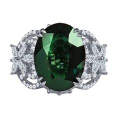 14.14 carat natural oval cut green sapphire with 1.23 carat total weight in marquise diamonds & 0.70 carat total weight in round brilliant cut diamonds. Set in an 18k white gold semi mount. Green sapphire comes with GRS report included. Ring size 6.5, may be resized to larger or smaller upon request. Green Sapphire Ring, Marquise Shape Diamond, Green Sapphire, Royal Jewelry, Marquise Diamond, Platinum Ring, Sapphire Jewelry, Stone Cuts, High Jewelry