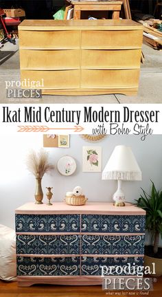 an old dresser is transformed into a modern dresser with bold colors and patterns to give it a new life