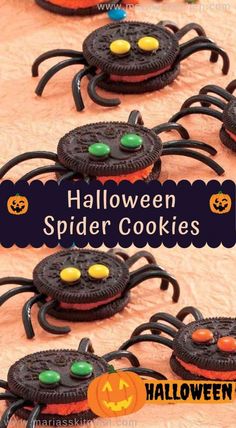 halloween spider cookies with candy eyes on them