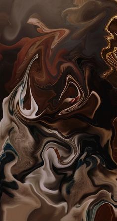 an abstract painting with brown, black and white colors