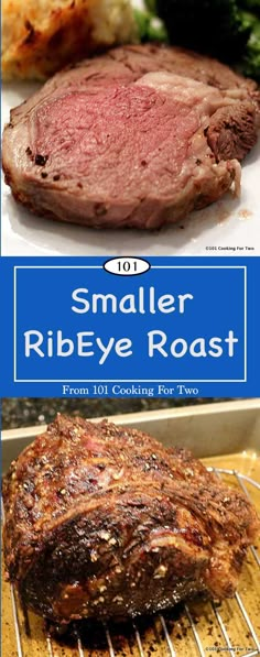 small ribeye roast on the grill with broccoli and other foods in the background