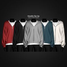 the hoodie zip - up is designed to be worn in multiple colors