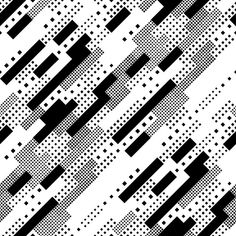 an abstract black and white pattern with squares, dots and lines on a beige background