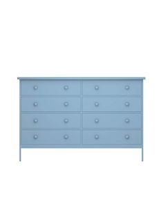 a blue dresser with six drawers