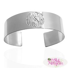 Silver Engraved Cuff Bracelet Monogrammed Cuff, Engraved Cuff, Engraving Fonts, Pink Monogram, Monogram Jewelry, Gold Engraving, Monogram Gifts, Hand Engraving